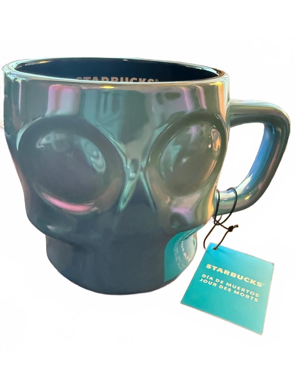 Starbucks Dia De Muertos Skull Coffee Mug 14 oz Blue Ceramic